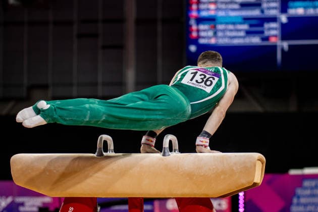 GLASGOW, SCOTLAND - JULY 24: Rhys McCLENAGHAN of Northern Ireland performs on the pommel horse during the Artistic Gymnastics Men’s Team Final and Individual Qualification at The Arena, Glasgow on July 24, 2026 in Glasgow, Scotland. (Photo by Claire Jeffrey Sports Press Photo)  Copyright: xClairexJeffreyx xSPPx Sportspressphoto_SPR195502