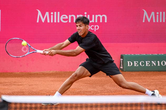 July 24, 2026, Lisbon, Lisbon, Portugal: TIAGO TORRES in action during the Quarter-finals at the Millennium Estoril Open ATP, Tennis Herren tennis tournament at Clube de Tenis do Estoril. Lisbon Portugal - ZUMAr238 20260724_zip_r238_003 Copyright: xRicardoxRochax