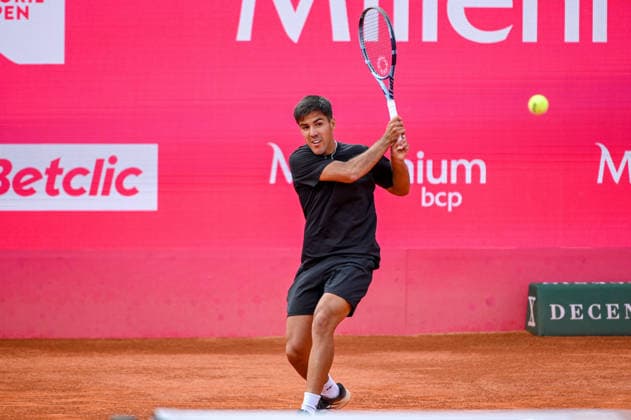 July 24, 2026, Lisbon, Lisbon, Portugal: TIAGO TORRES in action during the Quarter-finals at the Millennium Estoril Open ATP, Tennis Herren tennis tournament at Clube de Tenis do Estoril. Lisbon Portugal - ZUMAr238 20260724_zip_r238_008 Copyright: xRicardoxRochax