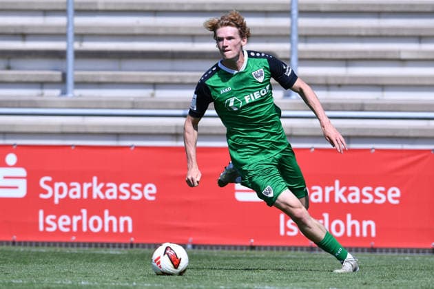 Fußball Testspiel Hannover 96 - SC Preußen Münster am 24.07.2026 im Hembergstadion in Iserlohn Niklas Varelmann ( Münster ) *** Soccer Friendly Match: Hannover 96 vs. SC Preußen Münster on July 24, 2026, at Hemberg Stadium in Iserlohn; Niklas Varelmann, Münster xRx