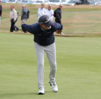 UK: The ISPS HANDA Senior Open Championship at King‚Äôs Course, Gleneagles, Scotland on 24 July 2026: Pictured: Clubhouse leader on -6 Jerry Kelly (USA) reacts to his putt on the 18th green during the second round of the ISPS Handa Senior Open Championship 2026 Gleneagles King‚Äôs Course Scotland Scotland Copyright: xAlexxToddx