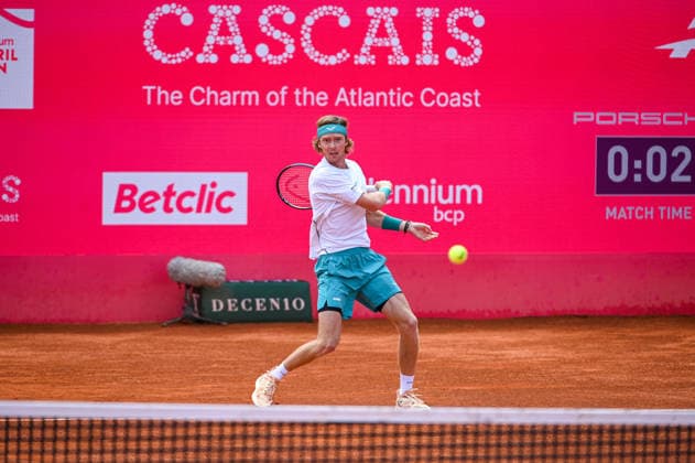 July 24, 2026, Lisbon, Lisbon, Portugal: ANDREY RUBLEV in action during the Quarter-finals at the Millennium Estoril Open ATP, Tennis Herren tennis tournament at Clube de Tenis do Estoril. Lisbon Portugal - ZUMAr238 20260724_zip_r238_026 Copyright: xRicardoxRochax