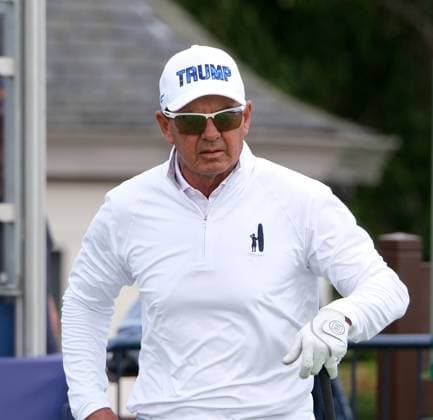 UK: The ISPS HANDA Senior Open Championship at King‚Äôs Course, Gleneagles, Scotland on 24 July 2026: Pictured: Tom Pernice Jr (USA) wore a Trump cap on the 1st tee during the second round of the ISPS Handa Senior Open Championship 2026 Gleneagles King‚Äôs Course Scotland Scotland Copyright: xAlexxToddx