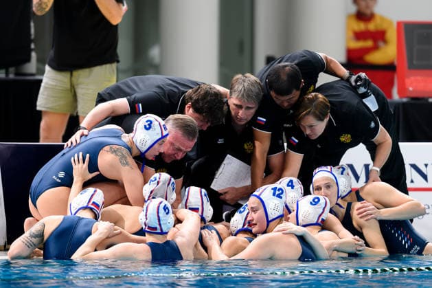 Water polo, Wasserball WORLD CUP, Russia in a huddle during the Water Polo World Cup Women s Semifinal Match 8 between the Spain and Russia at Sydney Olympic Park Aquatic Centre in Sydney, Friday, July 24, 2026. ( NO ARCHIVING, EDITORIAL USE ONLY SYDNEY NEW SOUTH WALES AUSTRALIA  Copyright: xSTEVExMARKHAMx 20260725168232044807