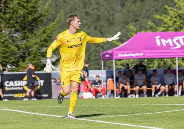 SOCCER - Freiburg vs Derby, test match IMST,AUSTRIA,24.JUL.26 - SOCCER - 1. DFL, 1. Deutsche Bundesliga, EFL Championship, SC Freiburg vs Derby County FC, test match. Image shows Florian Mueller (Freiburg).  GEPAxpictures xMichaelxKristen