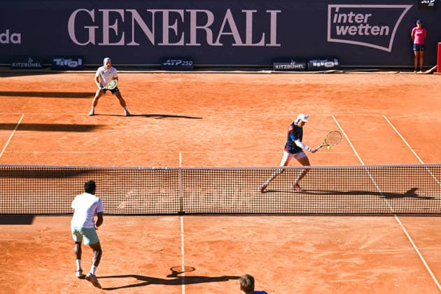 TENNIS - ATP, Tennis Herren Generali Open 2026 KITZBUEHEL,AUSTRIA,24.JUL.26 - TENNIS - ATP World Tour, Generali Open. Image shows N Sriram Balaji (IND), Lukas Miedler (AUT) and Marc Polmans (AUS).  GEPAxpictures xDanielxSchoenherr