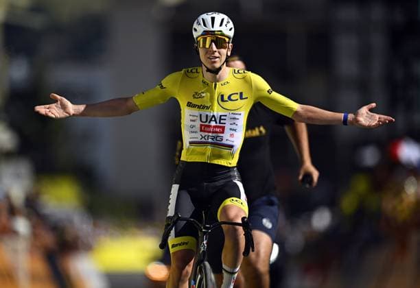 Slovenian Tadej Pogacar of UAE Team Emirates XRG celebrates after winning stage 19 of the 2026 Tour de France cycling race, a stage of 125km from Gap to Alpe d Huez, on Friday 24 July 2026. The 113th edition of the Tour de France starts on Saturday 4 July in Barcelona, Spain, and will finish in Paris, France on the 26th of July. JASPERxJACOBS  x181946644x