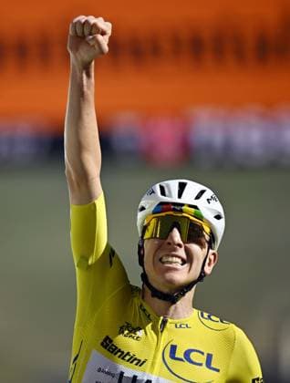 Slovenian Tadej Pogacar of UAE Team Emirates XRG celebrates after winning stage 19 of the 2026 Tour de France cycling race, a stage of 125km from Gap to Alpe d Huez, on Friday 24 July 2026. The 113th edition of the Tour de France starts on Saturday 4 July in Barcelona, Spain, and will finish in Paris, France on the 26th of July. JASPERxJACOBS  x181946872x