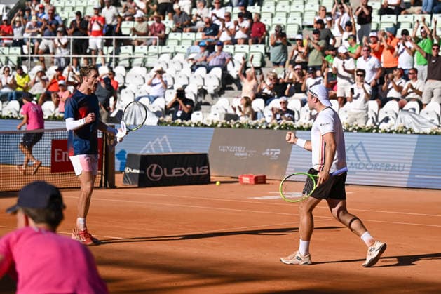 TENNIS - ATP, Tennis Herren Generali Open 2026 KITZBUEHEL,AUSTRIA,24.JUL.26 - TENNIS - ATP World Tour, Generali Open. Image shows the rejoicing of Marc Polmans (AUS) and Lukas Miedler (AUT).  GEPAxpictures xDanielxSchoenherr