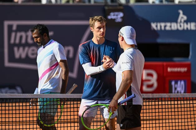 TENNIS - ATP, Tennis Herren Generali Open 2026 KITZBUEHEL,AUSTRIA,24.JUL.26 - TENNIS - ATP World Tour, Generali Open. Image shows the rejoicing of Marc Polmans (AUS) and Lukas Miedler (AUT).  GEPAxpictures xDanielxSchoenherr