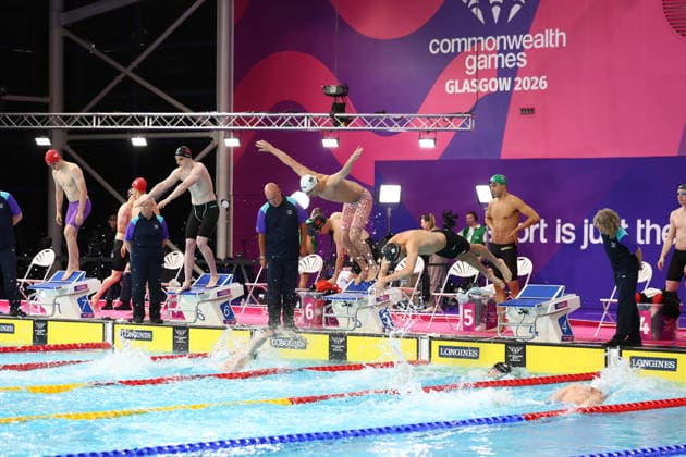 July 24, 2026, Glasgow, Scotland, Great Britain: Team SOUTH AFRICA in action during the Men s 4 x 100m Freestyle Relay Heats of the Commonwealth Games Glasgow 2026 at the Tollcross International Swimming Centre in Glasgow, Scotland Glasgow Great Britain - ZUMAc179 20260724_zep_c179_285 Copyright: xMickaelxChavetx