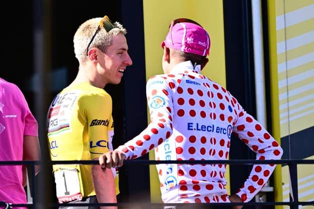 Tour de France 2026 Stage 19 ALPE D HUEZ, FRANCE - JULY 24 : Pogacar Tadej (SLO) of UAE Team Emirates - XRG and Carapaz Richard (ECU) of EF Education - Easypost pictured during the podium ceremony of stage 19 of the 113rd edition of Tour de France an UCI World Tour 2.UWT cycling road race stage for Men Elite of 128 km with start in Gap and finish in Alpe d Huez on July 24, 2026 in Alpe d Huez, France, 24 07 2026 ( Motordriver Kurt Vandenborre - Alpe d Huez France  Copyright: xPeterxDexVoechtx