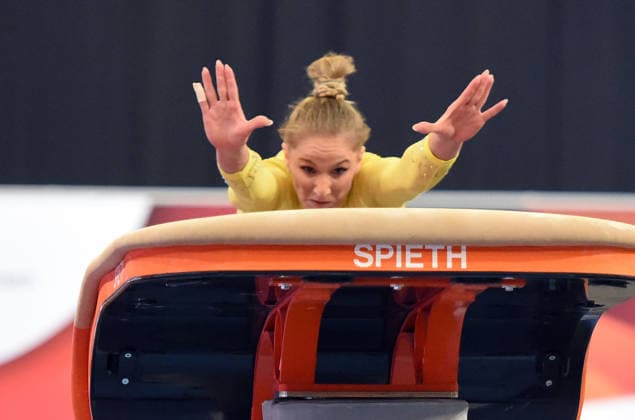 24.07.2026, xhbx, Turnen DM Finals 2026, Mehrkampf Frauen v.l. Karina Schönmaier (TuS 1861 Chemnitz-Altendorf) Sprung (DFL DFB REGULATIONS PROHIBIT ANY USE OF PHOTOGRAPHS as IMAGE SEQUENCES and or QUASI-VIDEO) Hannover *** July 24, 2026, xhbx, 2026 German Gymnastics Championships Finals, Women’s All-Around, left: Karina Schönmaier, TuS 1861 Chemnitz Altendorf, Vault. DFL and DFB regulations prohibit any use of photographs as image sequences and or quasi-video. Hanover