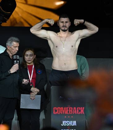 Anthony Joshua v Kristian Prenga: The Comeback Anthony Joshua v Kristian Prenga: The Comeback - Weigh In JEDDAH, SAUDI ARABIA - JULY 24: Kristian Prenga poses for a photo during the weight in ahead of his fight against Anthony Joshua on the The Comeback fight card at Jeddah Promenade on July 24, 2026 in Jeddah.