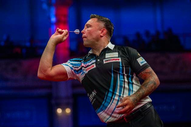 RECORD DATE NOT STATED 24th July 2026, Winter Gardens, Blackpool, Lancashire, England; 2026 Betfred World Matchplay Darts, Day Seven; Gerwen Price in action on the oche in his quarter final match against Ross Smith GodfreyxPitt