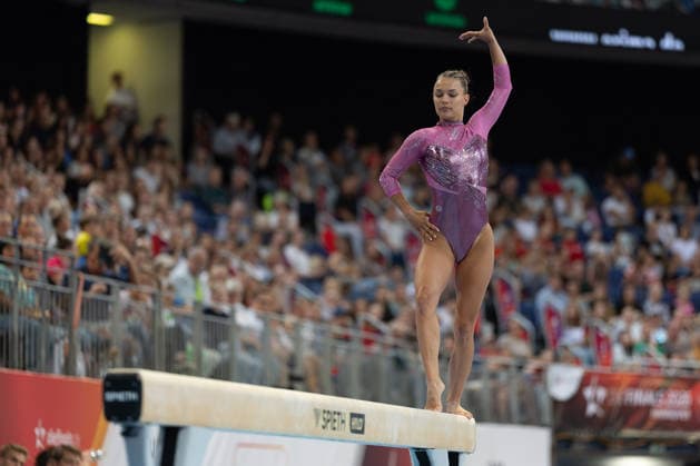 Deutsche Meisterschaften im Gerätturnen 2026, Mehrkampf Frauen Jessica Schlegel (TuG Leipzig) am Schwebebalken. Deutsche Meisterschaften im Gerätturnen, Mehrkampf Frauen, am 24. Juli 2026 in der ZAG-Arena in Hannover., Hannover Niedersachsen Deutschland ZAG Arena *** 2026 German Artistic Gymnastics Championships, Women’s All-Around: Jessica Schlegel of TuG Leipzig on the balance beam. German Artistic Gymnastics Championships, Women’s All-Around, on July 24, 2026, at the ZAG Arena in Hanover, Hanover, Lower Saxony, Germany. ZAG Arena