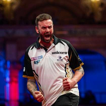 RECORD DATE NOT STATED 24th July 2026, Winter Gardens, Blackpool, Lancashire, England; 2026 Betfred World Matchplay Darts, Day Seven; Ross Smith celebrates winning a leg in his quarter final match against Gerwyn Price GodfreyxPitt