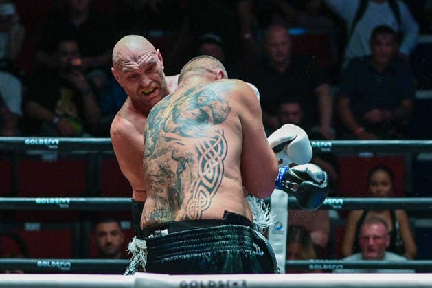 July 24, 2026, Pattaya, Chonburi, Thailand: Tyson Fury (L) and Mariusz Wach (R) trading punches during their heavyweight boxing bout. Tyson Fury defeats Mariusz Wach by corner retirement after seven rounds to win the WBC Humanitarian Belt at Max Muay Thai Stadium. Pattaya Thailand - ZUMAs197 20260724_aaa_s197_090 Copyright: xWasimxMatherx
