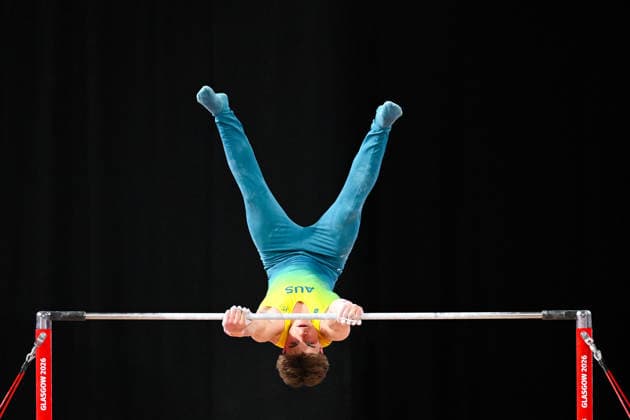 COM26 ARTISTIC GYMNASTICS, Jesse Moore of Australia competes during the Artistic Gymnastics Men s Team Final and Individual Qualification during the Glasgow 2026 Commonwealth Games at the Glasgow International Arena in Glasgow, Scotland, Friday, July 24, 2026. ( NO ARCHIVING, EDITORIAL USE ONLY Glasgow Scotland United Kingdom  Copyright: xLUKASxCOCHx 20260725142948104874
