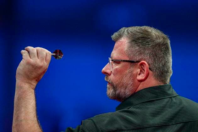 RECORD DATE NOT STATED 24th July 2026, Winter Gardens, Blackpool, Lancashire, England; 2026 Betfred World Matchplay Darts, Day Seven; James Wade in action on the oche in his quarter final match against Gian van Veen GodfreyxPitt
