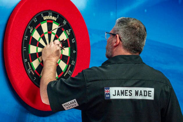 RECORD DATE NOT STATED 24th July 2026, Winter Gardens, Blackpool, Lancashire, England; 2026 Betfred World Matchplay Darts, Day Seven; James Wade celebrates hitting a 143 finish in his quarter final match against Gian van Veen GodfreyxPitt