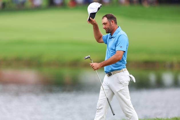 Scottie Scheffler of the United States reacts after putting for birdie on the 18th hole during the second round of the 2026 3M Open at TPC Twin Cities on July 24, 2026 in Blaine, Minnesota. CSM Blaine USA - ZUMAc04_ 20260724_zma_c04_137 Copyright: xStevenxGarciax