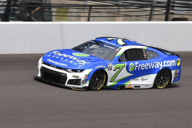 INDIANAPOLIS, IN - JULY 24: Daniel Suarez (7) Spire Motorsports Chevrolet ZL1 makes a lap in NASCAR, Motorsport, USA Cup Series Brickyard 400 practice on Friday, July 24, 2026, at the Indianapolis Motor Speedway in Speedway, Indiana. (Photo by David Allio Icon Sportswire) AUTO: JUL 24 NASCAR Cup Series Brickyard 400 EDITORIAL USE ONLY Icon95126072426