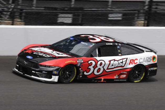 INDIANAPOLIS, IN - JULY 24: Zane Smith (38) Front Row Motorsports Ford Mustang makes a lap in NASCAR, Motorsport, USA Cup Series Brickyard 400 practice on Friday, July 24, 2026, at the Indianapolis Motor Speedway in Speedway, Indiana. (Photo by David Allio Icon Sportswire) AUTO: JUL 24 NASCAR Cup Series Brickyard 400 EDITORIAL USE ONLY Icon95126072433