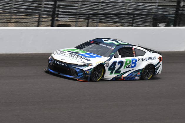 INDIANAPOLIS, IN - JULY 24: John Hunter Nemechek (42) Legacy Motor Club Toyota GR Camry makes a lap in NASCAR, Motorsport, USA Cup Series Brickyard 400 practice on Friday, July 24, 2026, at the Indianapolis Motor Speedway in Speedway, Indiana. (Photo by David Allio Icon Sportswire) AUTO: JUL 24 NASCAR Cup Series Brickyard 400 EDITORIAL USE ONLY Icon95126072435