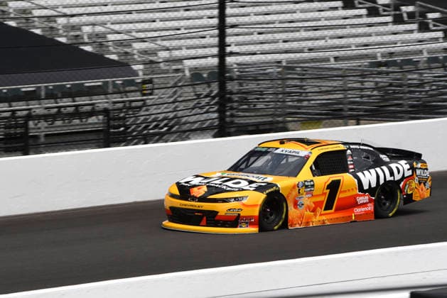 INDIANAPOLIS, IN - JULY 24: Carson Kvapil (1) JR Motorsports (JRM) Chevrolet SS spends a lot of time on track during NASCAR, Motorsport, USA O™Reilly Auto Parts Series Pennzoil 250 practice on Friday, July 24, 2026, at the Indianapolis Motor Speedway in Speedway, Indiana. (Photo by David Allio Icon Sportswire) AUTO: JUL 24 NASCAR O™Reilly Auto Parts Series Pennzoil 250 EDITORIAL USE ONLY Icon95126072405