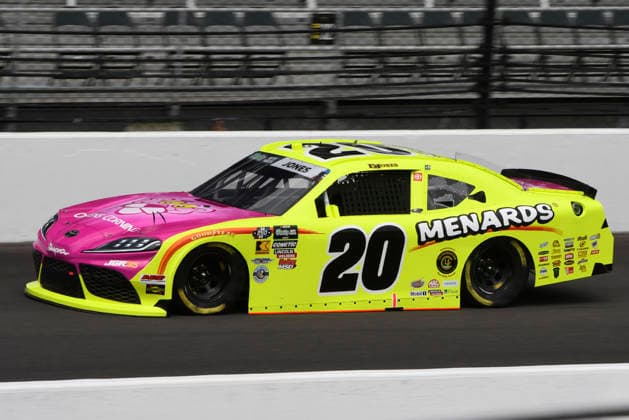 INDIANAPOLIS, IN - JULY 24: Brandon Jones (20) Joe Gibbs Racing (JGR) Toyota GR Supra makes a lap in NASCAR, Motorsport, USA O™Reilly Auto Parts Series Pennzoil 250 practice on Friday, July 24, 2026, at the Indianapolis Motor Speedway in Speedway, Indiana. (Photo by David Allio Icon Sportswire) AUTO: JUL 24 NASCAR O™Reilly Auto Parts Series Pennzoil 250 EDITORIAL USE ONLY Icon95126072409