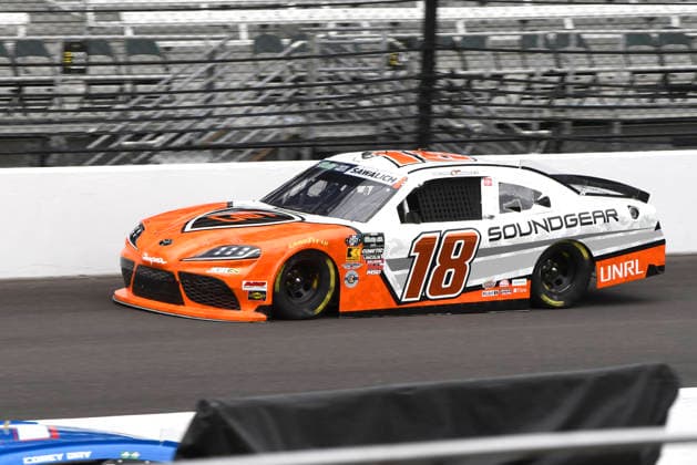 INDIANAPOLIS, IN - JULY 24: William Sawalich (18) Joe Gibbs Racing (JGR) Toyota GR Supra makes a lap in NASCAR, Motorsport, USA O™Reilly Auto Parts Series Pennzoil 250 practice on Friday, July 24, 2026, at the Indianapolis Motor Speedway in Speedway, Indiana. (Photo by David Allio Icon Sportswire) AUTO: JUL 24 NASCAR O™Reilly Auto Parts Series Pennzoil 250 EDITORIAL USE ONLY Icon95126072414