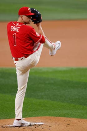 July 24, 2026, Arlington, Texas, USA: Texas Rangers pitcher MACKENZIE GORE (1) pitches in a baseball game, Friday, July 24, 2026, in Arlington, Texas. Arlington USA - ZUMAa325 20260724_zsa_a325_029 Copyright: xDavidxBalleringxIix