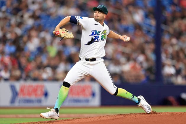 July 24, 2026, St. Petersburg, Florida, USA: Tampa Bay Rays starting pitcher Shane McClanahan (18) delivers a pitch during an MLB, Baseball Herren, USA game against the Cleveland Guardians on July 24, 2026 at Tropicana Field. The Rays beat the Guardians 11-3. St. Petersburg USA - ZUMAh180 20260724_zsp_h180_048 Copyright: xKimxHukarix