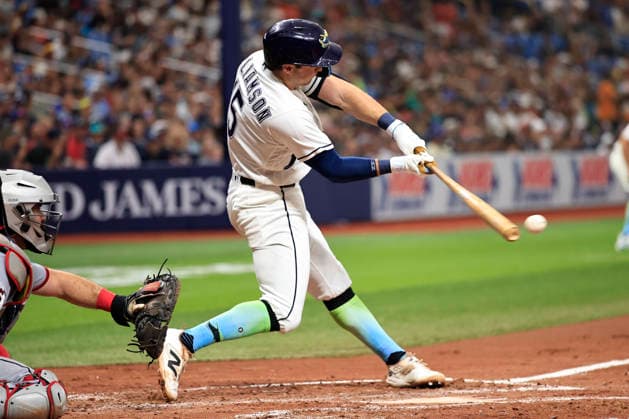 July 24, 2026, St. Petersburg, Florida, USA: Tampa Bay Rays shortstop Ben Williamson (15) reaches on a fielderÃ¢â‚¬â ¢s choice and scores right fielder Jonny DeLuca (21) during an MLB, Baseball Herren, USA game against the Cleveland Guardians on July 24, 2026 at Tropicana Field. The Rays beat the Guardians 11-3. St. Petersburg USA - ZUMAh180 20260724_zsp_h180_054 Copyright: xKimxHukarix