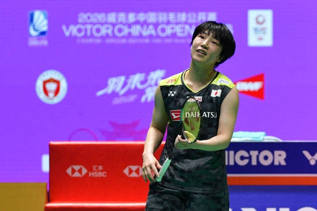 CHANGZHOU, CHINA - JULY 25: Akane Yamaguchi of Japan reacts in the Women s Singles Semifinal match against Wang Zhiyi of China on day 5 of the China Open 2026 at Changzhou Olympic Sports Center Gymnasium on July 25, 2026 in Changzhou, Jiangsu Province of China.  Copyright: xVCGx 111656312580