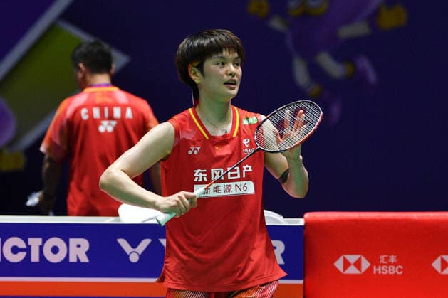 CHANGZHOU, CHINA - JULY 25: Wang Zhiyi of China reacts in the Women s Singles Semifinal match against Akane Yamaguchi of Japan on day 5 of the China Open 2026 at Changzhou Olympic Sports Center Gymnasium on July 25, 2026 in Changzhou, Jiangsu Province of China.  Copyright: xVCGx 111656312582