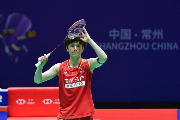 CHANGZHOU, CHINA - JULY 25: Wang Zhiyi of China reacts in the Women s Singles Semifinal match against Akane Yamaguchi of Japan on day 5 of the China Open 2026 at Changzhou Olympic Sports Center Gymnasium on July 25, 2026 in Changzhou, Jiangsu Province of China.  Copyright: xVCGx 111656312584