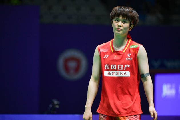 CHANGZHOU, CHINA - JULY 25: Wang Zhiyi of China reacts in the Women s Singles Semifinal match against Akane Yamaguchi of Japan on day 5 of the China Open 2026 at Changzhou Olympic Sports Center Gymnasium on July 25, 2026 in Changzhou, Jiangsu Province of China.  Copyright: xVCGx 111656312573