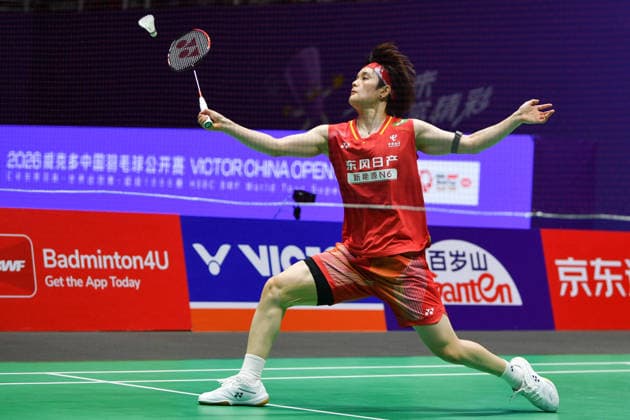 CHANGZHOU, CHINA - JULY 25: Wang Zhiyi of China competes in the Women s Singles Semifinal match against Akane Yamaguchi of Japan on day 5 of the China Open 2026 at Changzhou Olympic Sports Center Gymnasium on July 25, 2026 in Changzhou, Jiangsu Province of China.  Copyright: xVCGx 111656312559