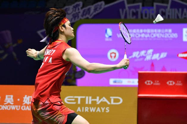 CHANGZHOU, CHINA - JULY 25: Wang Zhiyi of China competes in the Women s Singles Semifinal match against Akane Yamaguchi of Japan on day 5 of the China Open 2026 at Changzhou Olympic Sports Center Gymnasium on July 25, 2026 in Changzhou, Jiangsu Province of China.  Copyright: xVCGx 111656312561