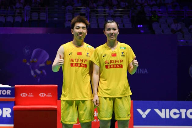 CHANGZHOU, CHINA - JULY 25: Guo Xinwa and Chen Fanghui of China pose after the Mixed Doubles Semifinal match against Dechapol Puavaranukroh and Supissara Paewsampran of Thailand on day 5 of the China Open 2026 at Changzhou Olympic Sports Center Gymnasium on July 25, 2026 in Changzhou, Jiangsu Province of China.  Copyright: xVCGx 111656308394