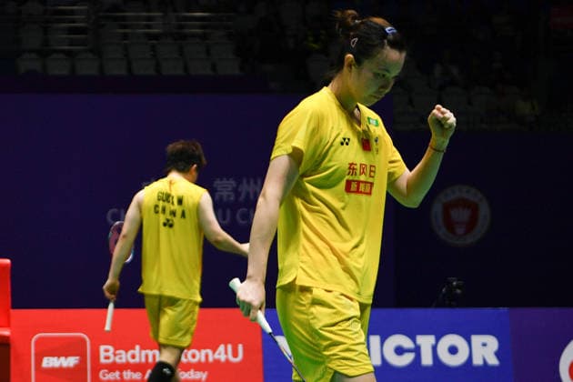 CHANGZHOU, CHINA - JULY 25: Guo Xinwa and Chen Fanghui of China react in the Mixed Doubles Semifinal match against Dechapol Puavaranukroh and Supissara Paewsampran of Thailand on day 5 of the China Open 2026 at Changzhou Olympic Sports Center Gymnasium on July 25, 2026 in Changzhou, Jiangsu Province of China.  Copyright: xVCGx 111656308377