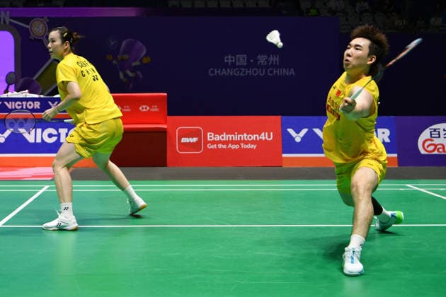 CHANGZHOU, CHINA - JULY 25: Guo Xinwa and Chen Fanghui of China compete in the Mixed Doubles Semifinal match against Dechapol Puavaranukroh and Supissara Paewsampran of Thailand on day 5 of the China Open 2026 at Changzhou Olympic Sports Center Gymnasium on July 25, 2026 in Changzhou, Jiangsu Province of China.  Copyright: xVCGx 111656308382