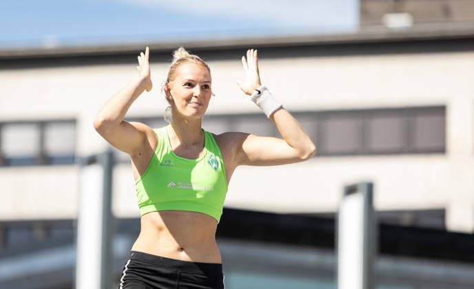 Deutsche Leichtathletik-Meisterschaften Stabhochsprung Frauen; Hannover, 24.07.2026 Friedelinde Petershofen (SV Werder Bremen) im Stabhochsprung der Frauen; Deutsche Leichtathletik-Meisterschaften Stabhochsprung Frauen am 24.07.2026 auf dem Opernplatz in Hannover (Niedersachsen). *** German Track and Field Championships – Women’s Pole Vault, Hanover, July 24, 2026: Friedelinde Petershofen of SV Werder Bremen in the women’s pole vault at the German Track and Field Championships on July 24, 2026, at Opernplatz in Hanover, Lower Saxony Copyright: xBEAUTIFULxSPORTS R.xSchmittx