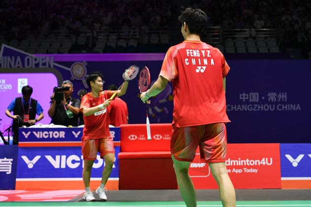 CHANGZHOU, CHINA - JULY 25: Feng Yanzhe and Huang Dongping of China react in the Mixed Doubles Semifinal match against Thom Gicquel and Delphine Delrue of France on day 5 of the China Open 2026 at Changzhou Olympic Sports Center Gymnasium on July 25, 2026 in Changzhou, Jiangsu Province of China.  Copyright: xVCGx 111656315860
