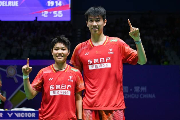 CHANGZHOU, CHINA - JULY 25: Feng Yanzhe and Huang Dongping of China pose after the Mixed Doubles Semifinal match against Thom Gicquel and Delphine Delrue of France on day 5 of the China Open 2026 at Changzhou Olympic Sports Center Gymnasium on July 25, 2026 in Changzhou, Jiangsu Province of China.  Copyright: xVCGx 111656315863