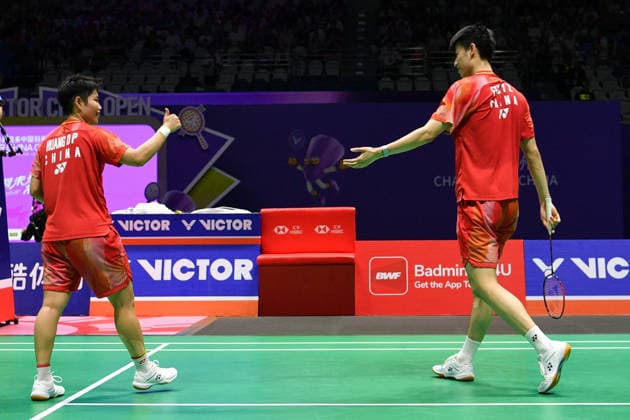 CHANGZHOU, CHINA - JULY 25: Feng Yanzhe and Huang Dongping of China react in the Mixed Doubles Semifinal match against Thom Gicquel and Delphine Delrue of France on day 5 of the China Open 2026 at Changzhou Olympic Sports Center Gymnasium on July 25, 2026 in Changzhou, Jiangsu Province of China.  Copyright: xVCGx 111656315854
