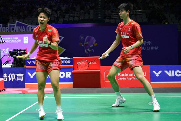 CHANGZHOU, CHINA - JULY 25: Feng Yanzhe and Huang Dongping of China react in the Mixed Doubles Semifinal match against Thom Gicquel and Delphine Delrue of France on day 5 of the China Open 2026 at Changzhou Olympic Sports Center Gymnasium on July 25, 2026 in Changzhou, Jiangsu Province of China.  Copyright: xVCGx 111656315846
