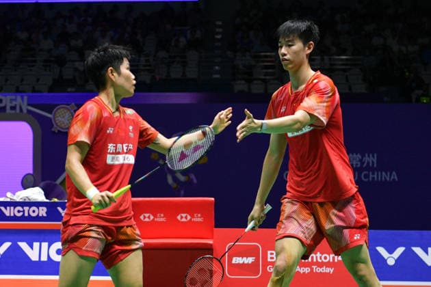 CHANGZHOU, CHINA - JULY 25: Feng Yanzhe and Huang Dongping of China react in the Mixed Doubles Semifinal match against Thom Gicquel and Delphine Delrue of France on day 5 of the China Open 2026 at Changzhou Olympic Sports Center Gymnasium on July 25, 2026 in Changzhou, Jiangsu Province of China.  Copyright: xVCGx 111656315847